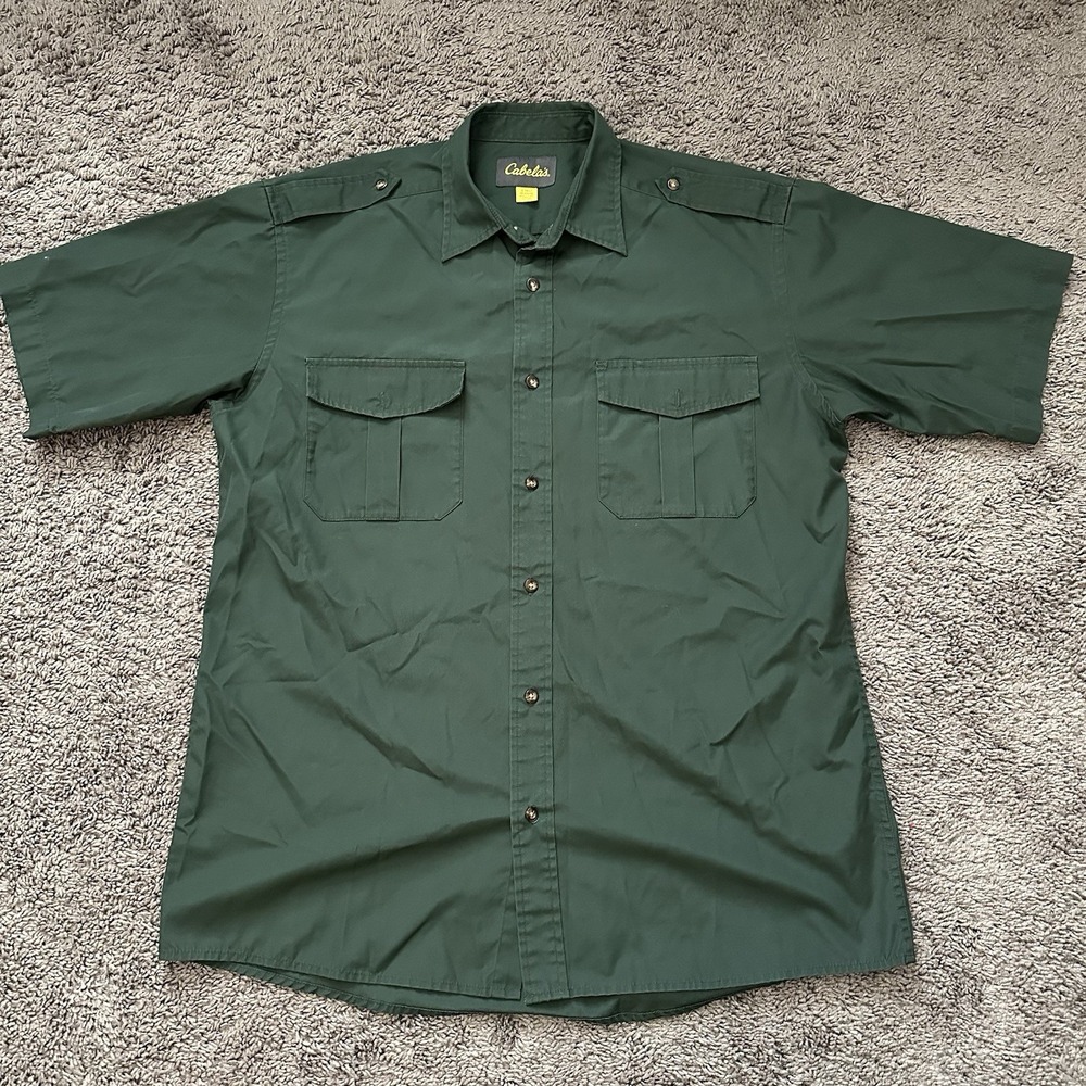 Cabela's Button-Up Green Short Sleeve Hunter Green Men's Large Tall Shirt